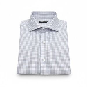 Tom Ford Men's Long Sleeve Shirt 42 16.5 White/Purple Check Pattern 100% Cotton